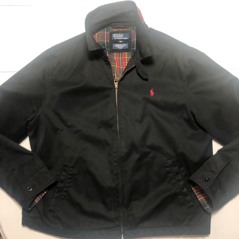 Polo Ralph Lauren preppy black jacket with red tartan interior - Picture 2 of 11